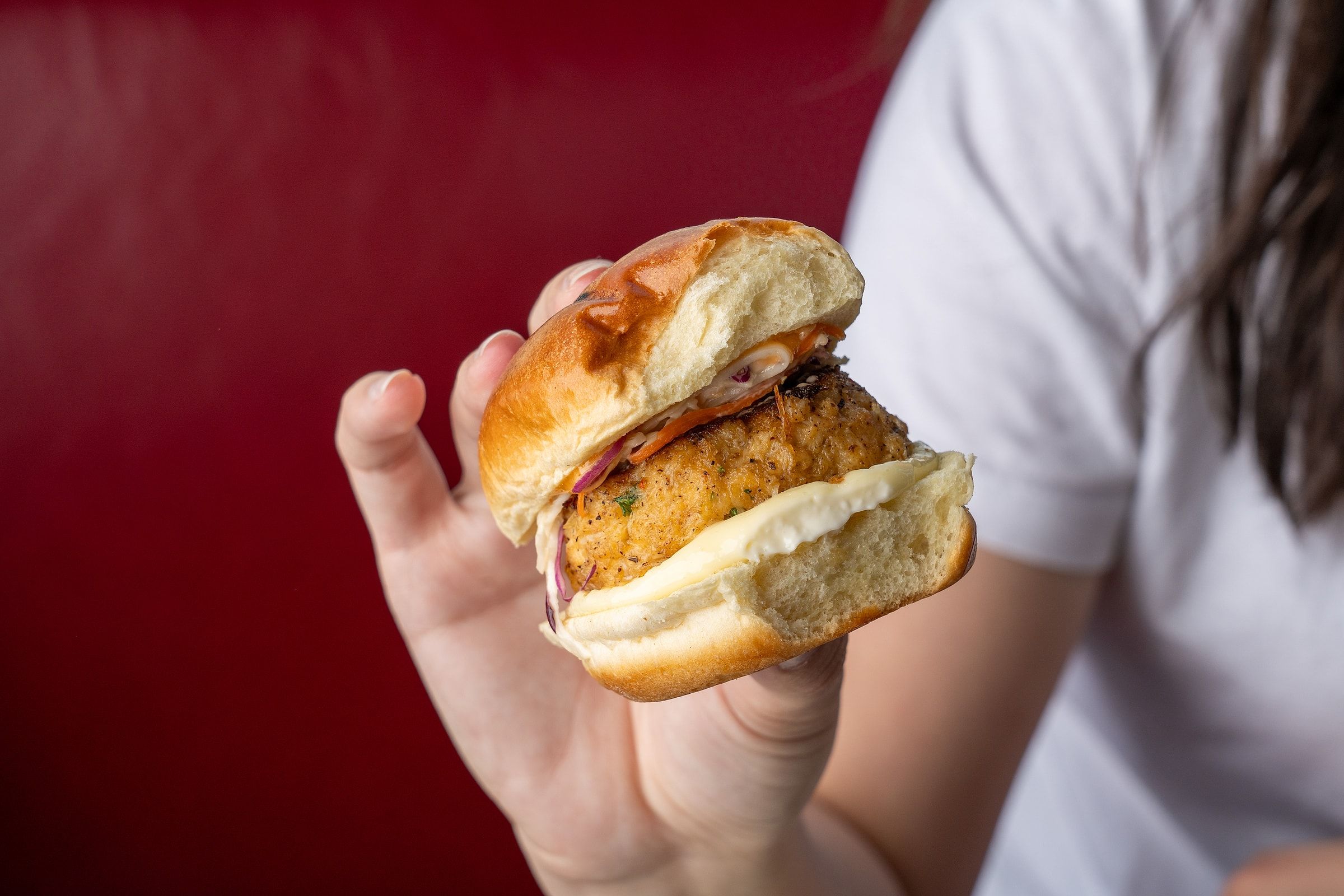River Dock crab cake slider on a brioche bun